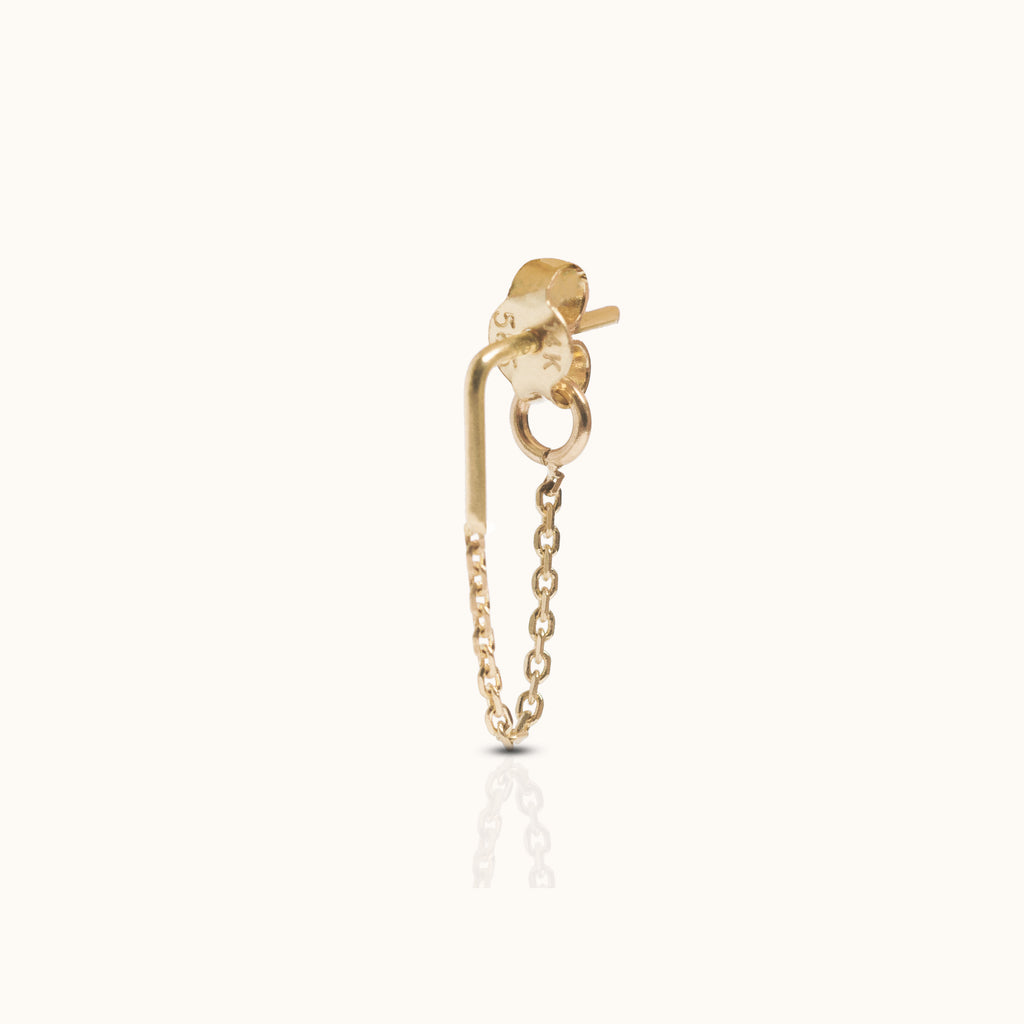 14K Gold L Shape Stud Chain Earring