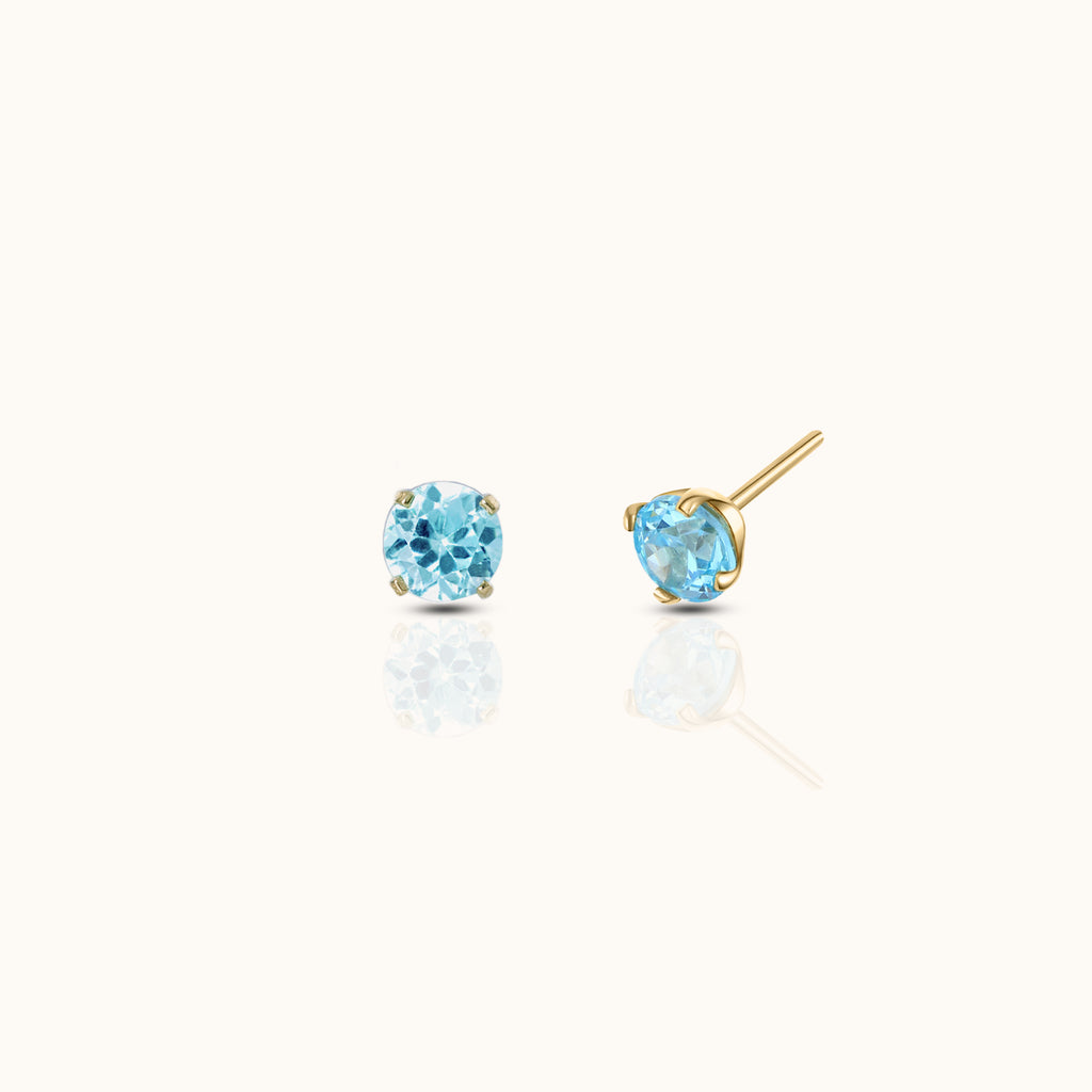 14K Solid Gold 2mm Aquamarine CZ Threadless Labret Flat Back Nap Earring by Doviana