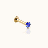 14K Solid Gold 2mm Midnight Blue CZ Threadless Labret Flat Back Earring