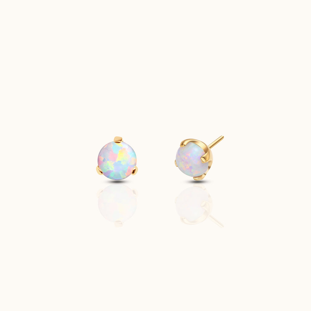 14K Solid Gold 2mm Opal Threadless Labret Flat Back Earring