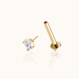 14K Solid Gold 4mm CZ Threadless Labret Flat Back Push Back Nap Earring by Doviana