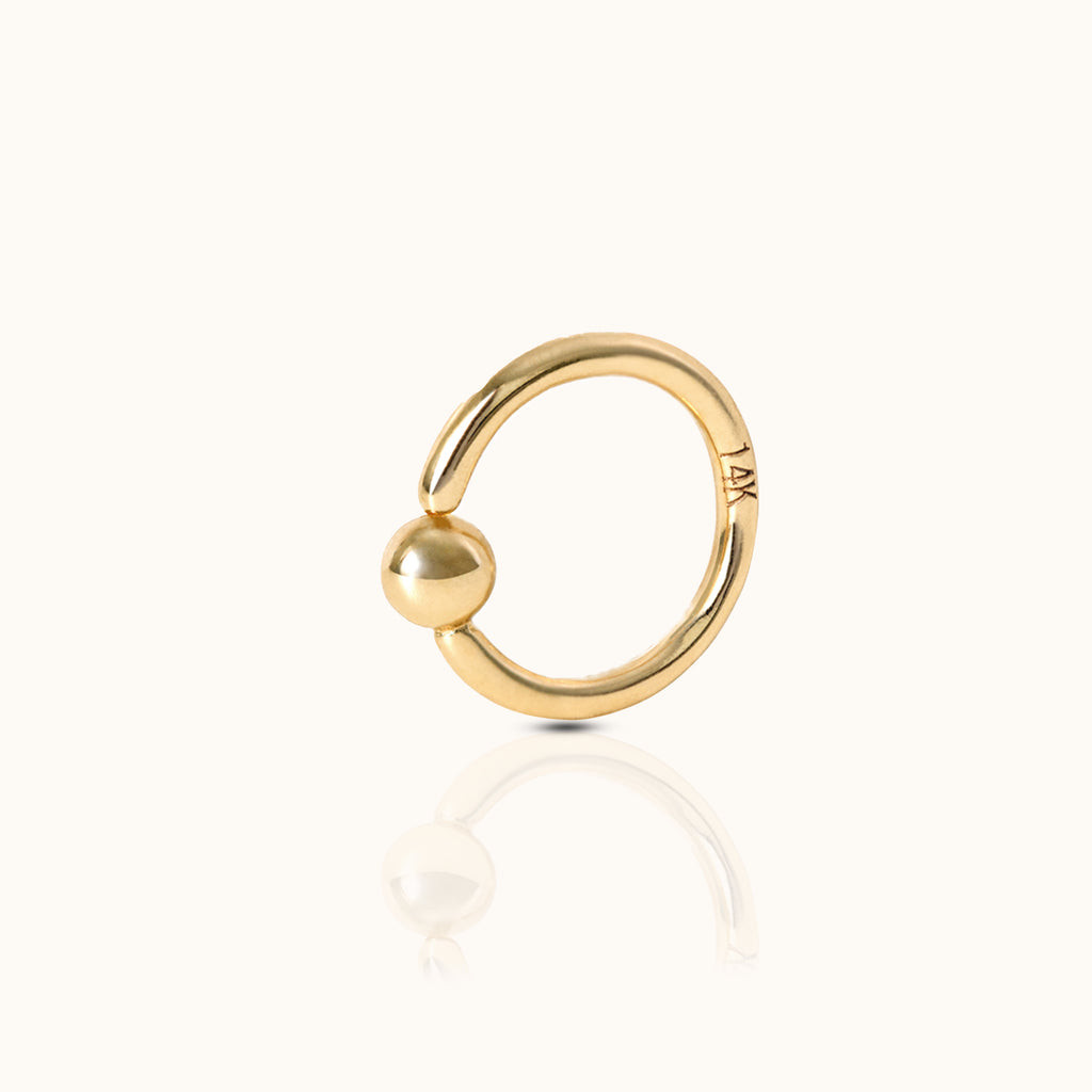 14K Solid Gold Ball Ring Orbital Daith Cartilage Seamless Nap Hoop Earring by Doviana