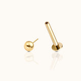 14K Solid Gold Ball Threadless Labret Flat Back Push Back Nap Earring by Doviana