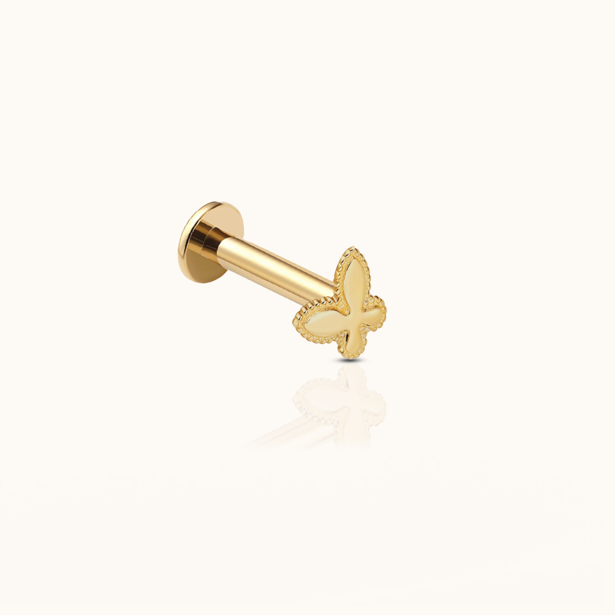 14K Solid Gold Butterfly Threadless Labret Flat Back Earring by Doviana