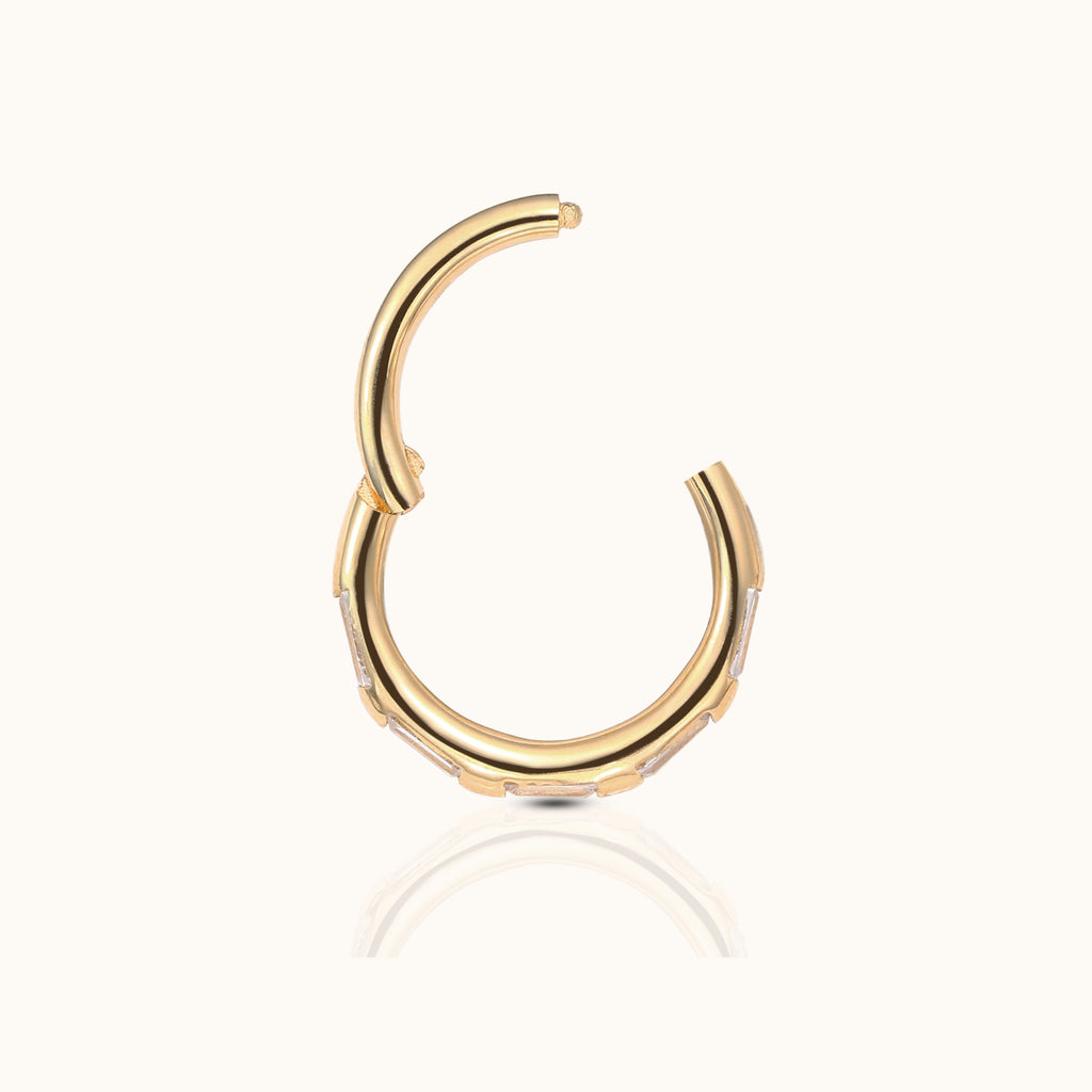 14K Solid Gold CZ Bezel Clicker Nap Hoop Earring by Doviana