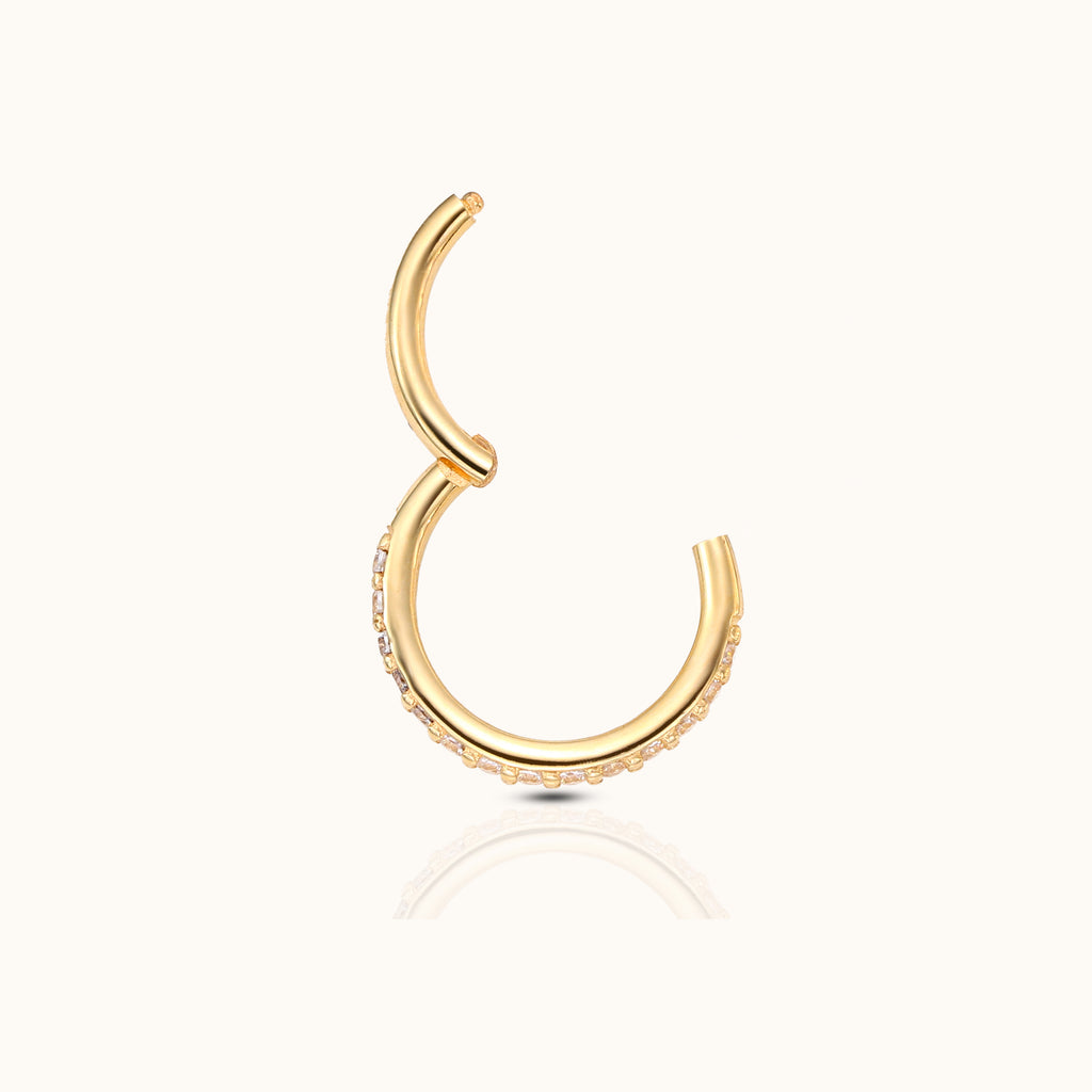 Classic 14K Solid Gold CZ Clicker Nap Hoop Earring by Doviana