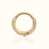 14K Solid Gold CZ Snake with Green Eyes Clicker Hoop Earring by Doviana