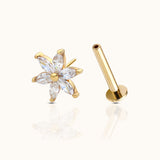 14K Solid Gold Daisy Floral Threadless Labret Flat Back Nap Earring