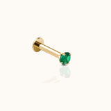 14K Solid Gold 2mm Emerald Green CZ Threadless Labret Flat Back Earring by Doviana