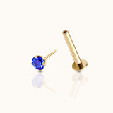 14K Solid Gold 3mm Midnight Blue CZ Threadless Labret Flat Back Nap Earring by Doviana