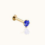 14K Solid Gold 3mm Midnight Blue CZ Threadless Labret Flat Back Nap Earring by Doviana