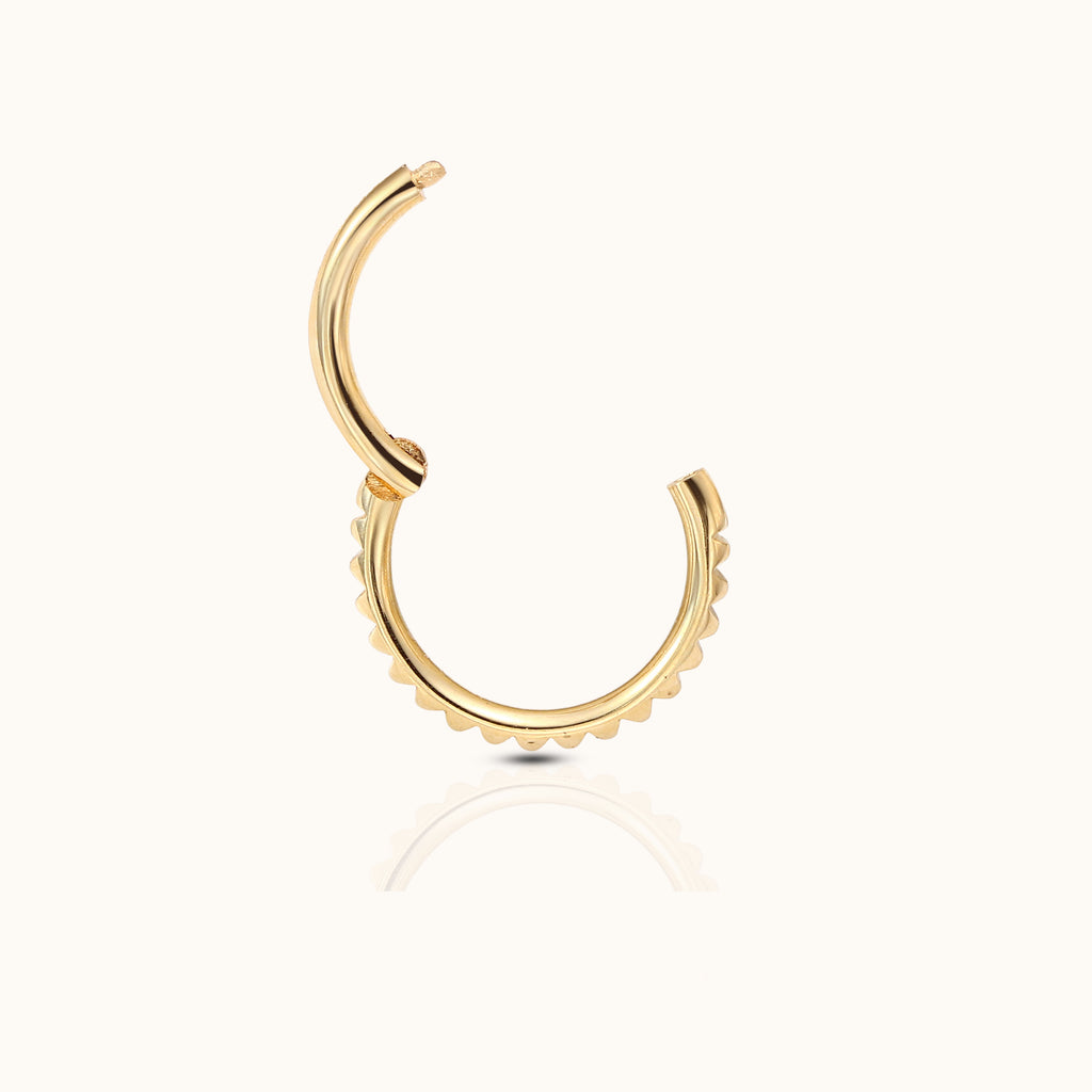 14K Solid Gold Pyramid Edgy Gear Clicker Nap Hoop Earring by Doviana