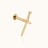 14K Solid Gold Sword Threadless Labret Flat Back Nap Earring by Doviana