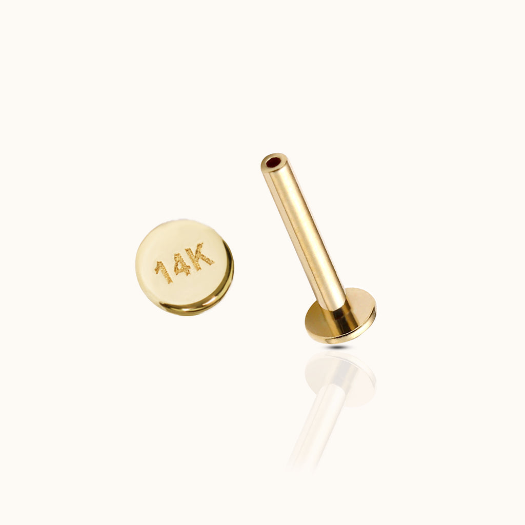 14K Solid Gold Threadless Labret Push Pin Flat Back Post