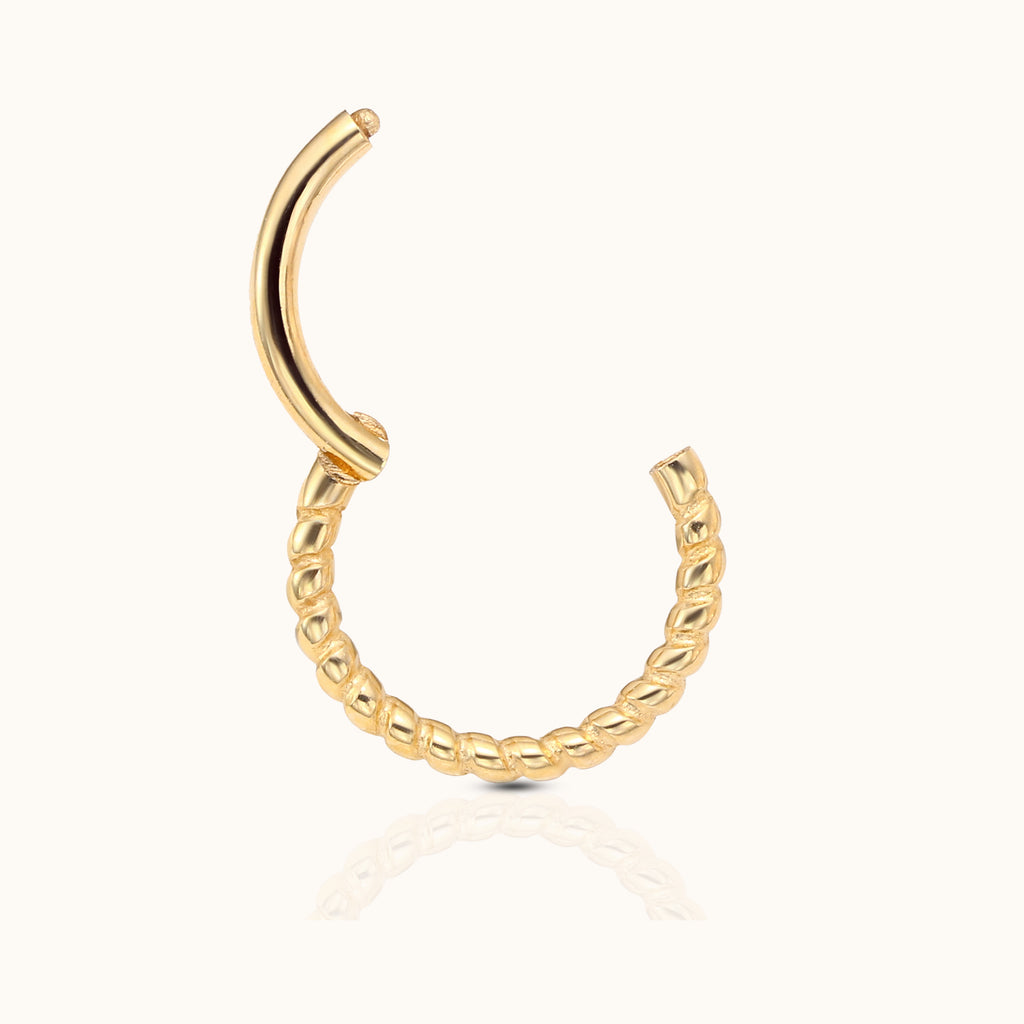Classic 14K Solid Gold Twisted Clicker 10mm Nap Hoop Earring by Doviana