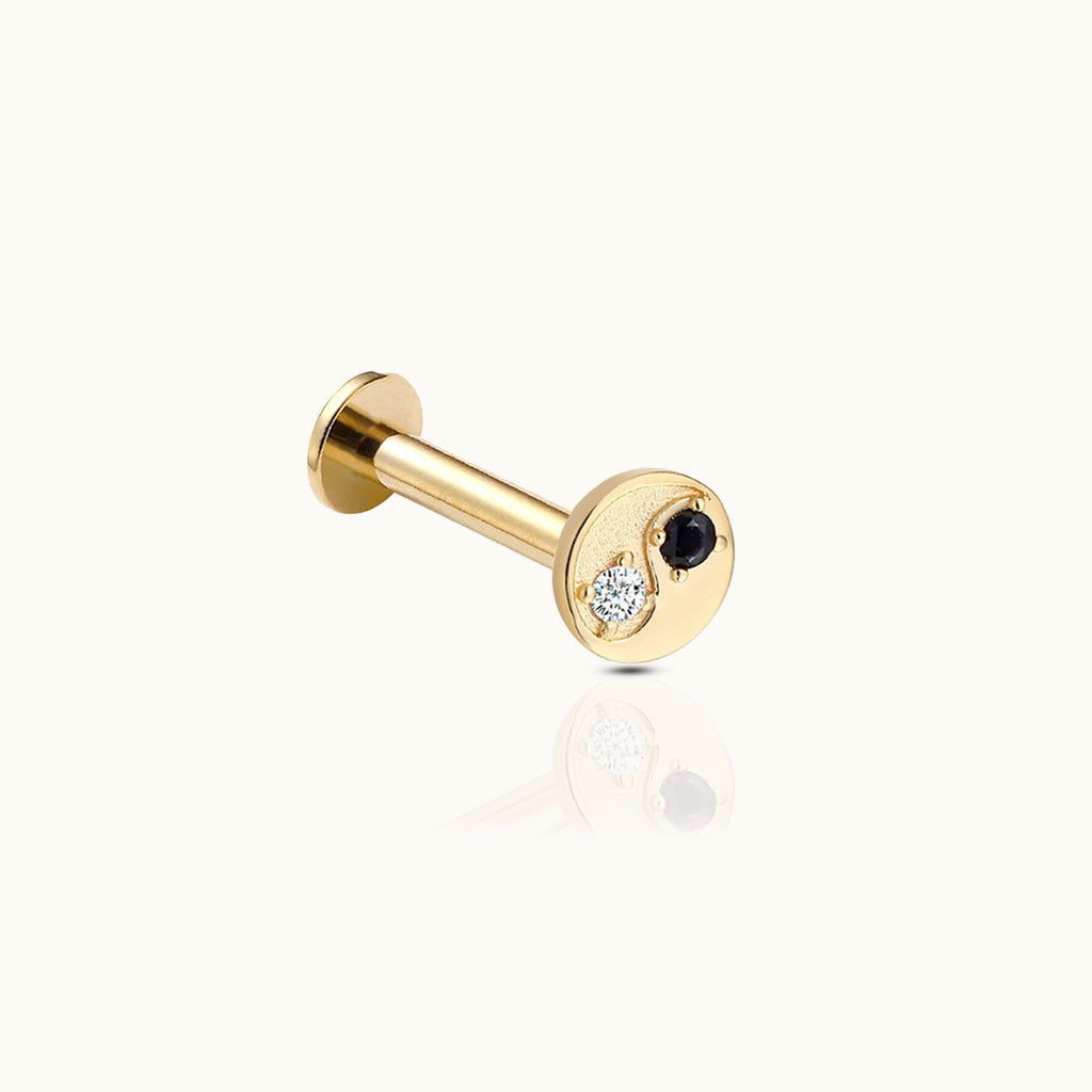 14K Solid Gold Yinyang Threadless Labret Flat Back Earring by Doviana