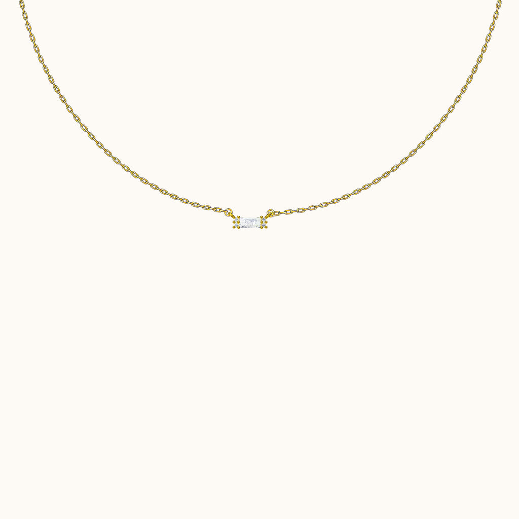 Gold Stacking CZ Pave Layered Bar Square Necklace with White Gem by Doviana