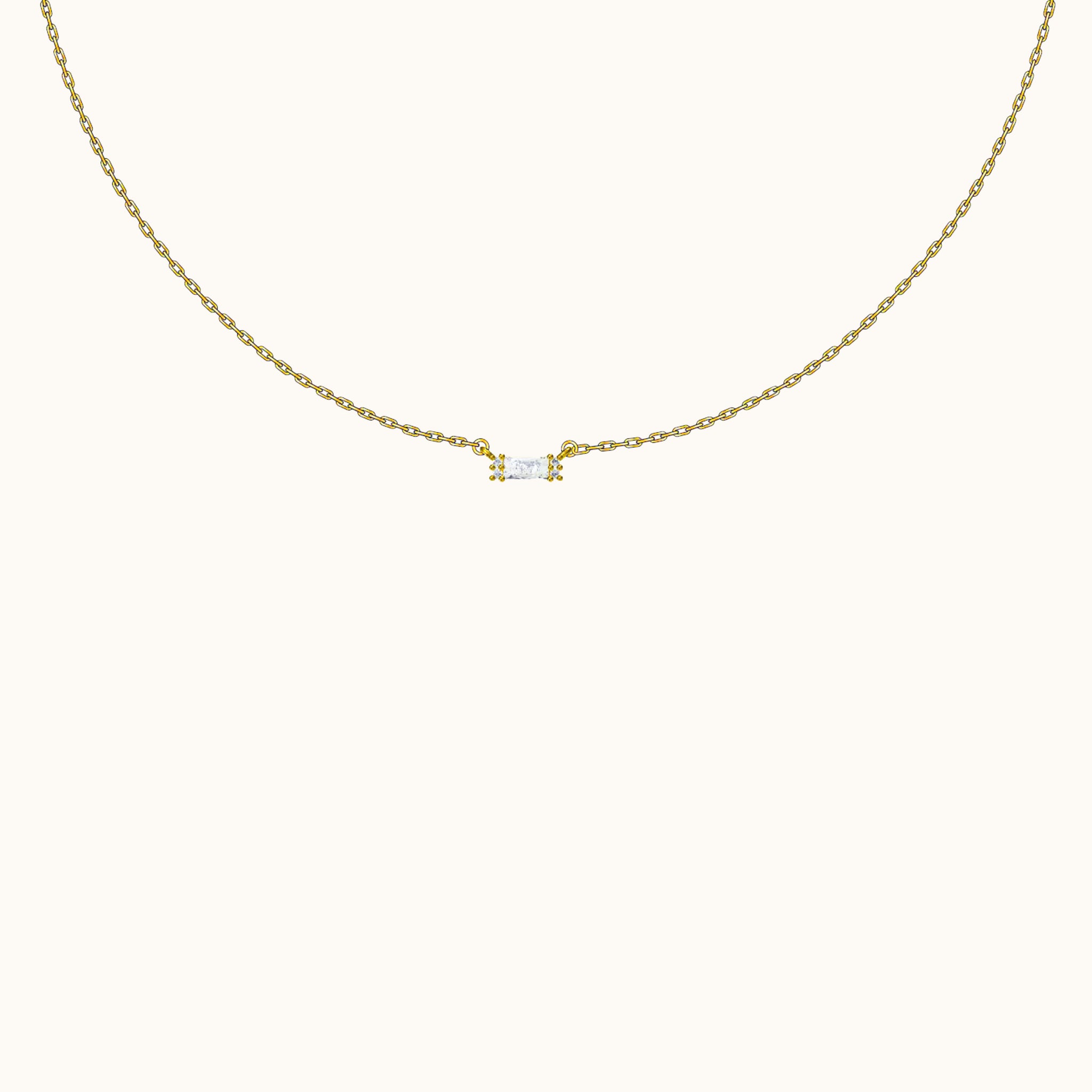 Gold Stacking CZ Pave Layered Bar Square Necklace with White Gem by Doviana