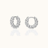 Braided Huggie Hoop Earrings 925 Sterling Silver Crew Mini Twisted Rope Texture Swirl Round by Doviana
