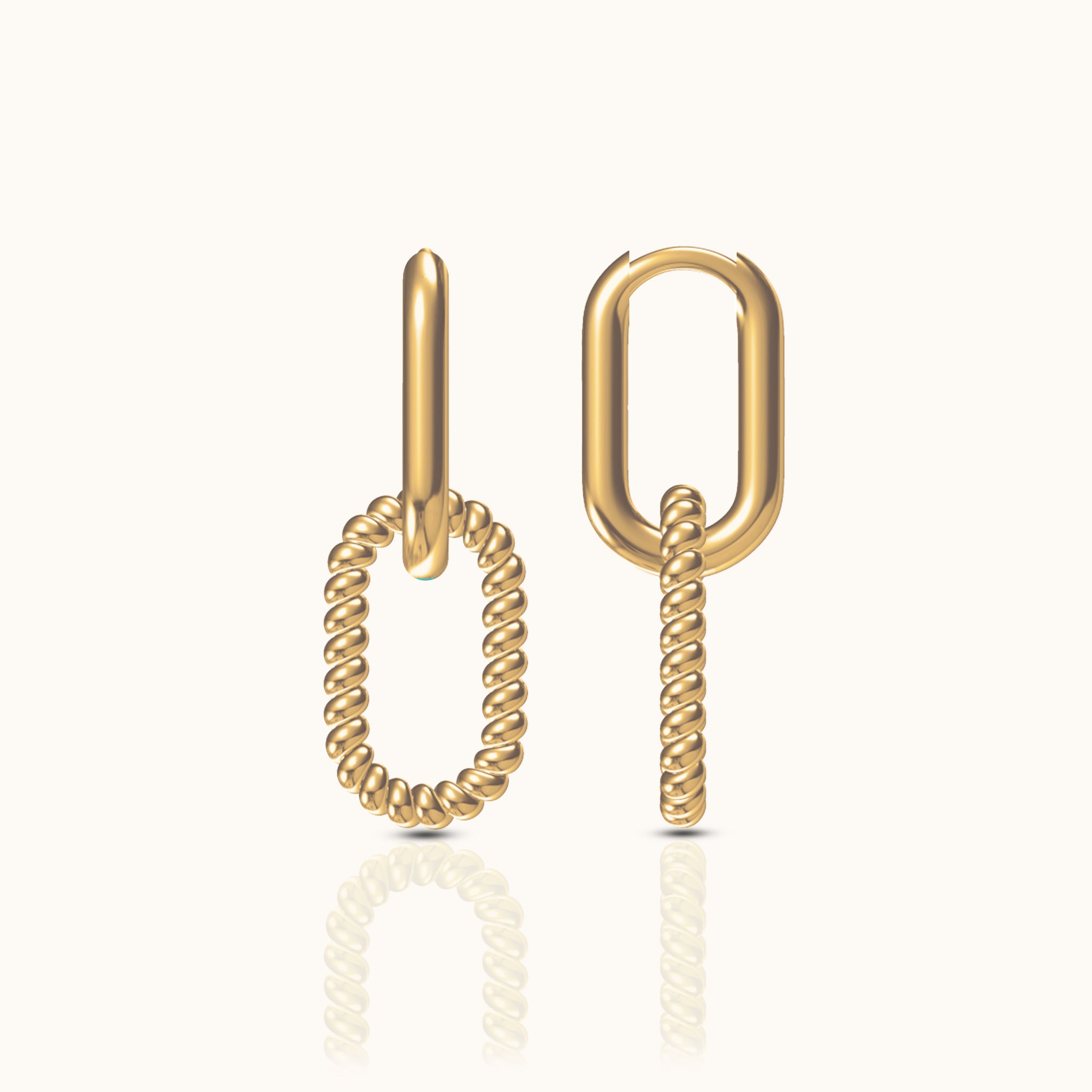 Paperclip Braided Link Chain Dangle Drop Gold Hoop Earrings Classic Minimal Vibe by Doviana