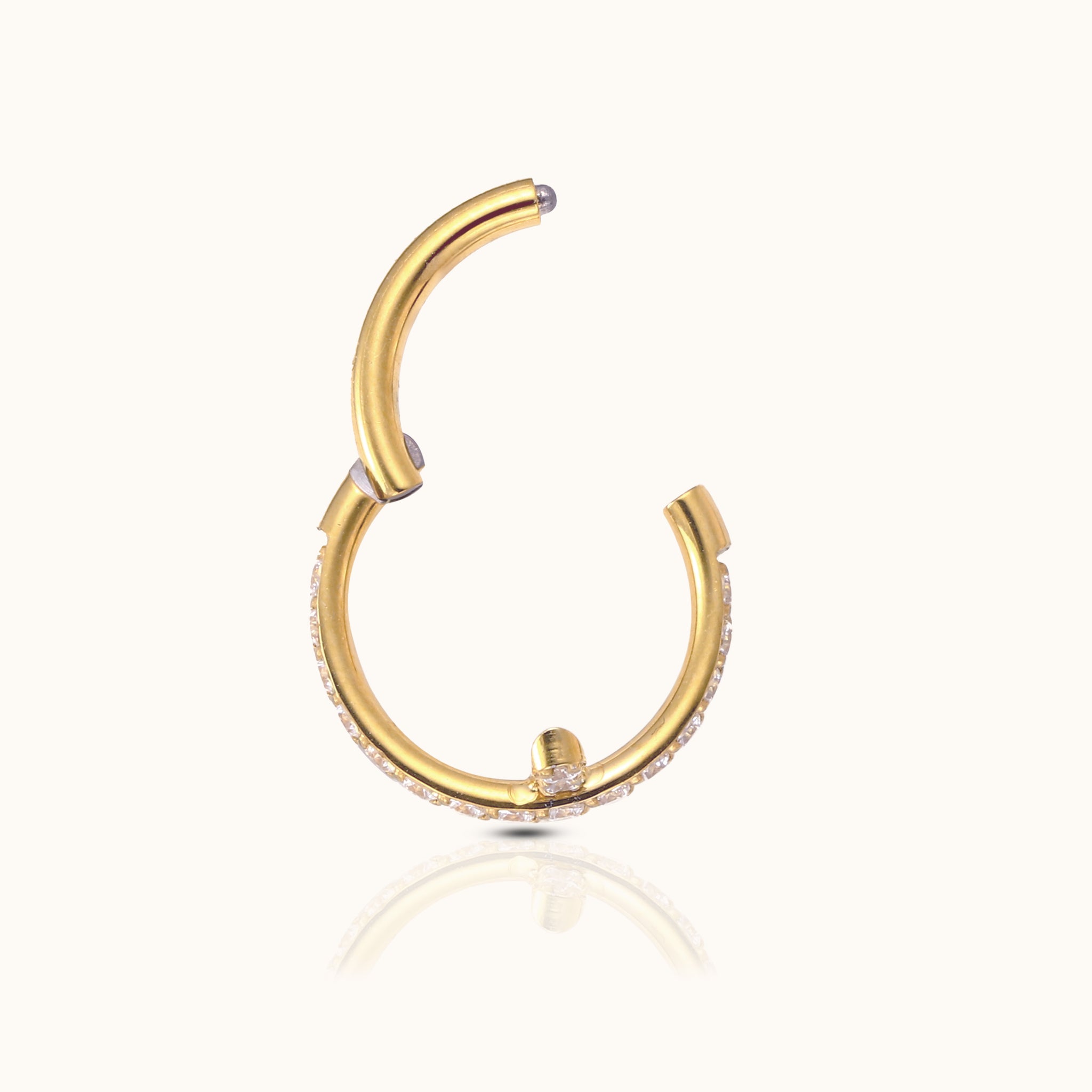 CZ Cross Clicker Titanium PVD 18K Gold Hinged Nap Hoop Earring by Doviana