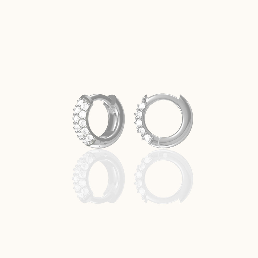 Pave CZ Gem Round 925 Sterling Silver Mini Circle Huggie Hoop Cartilage Tragus Earrings by Doviana
