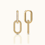 Paperclip Oval Detachable CZ Pave Link Chain Dangle Drop Hoop Earrings by Doviana