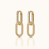 Paperclip Oval Detachable CZ Pave Link Chain Dangle Drop Hoop Earrings by Doviana