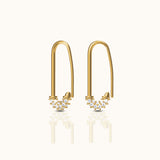 CZ Safety Pin Earrings 18K Gold Polished Pin Drop Cartilage Huggie Hoops by Doviana