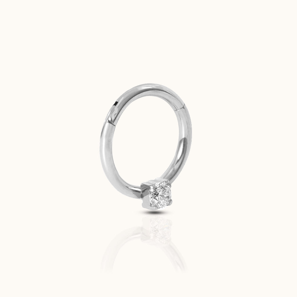 CZ Solitaire Clicker Titanium Hinged Nap Hoop Earring Impeccable Durability by Doviana