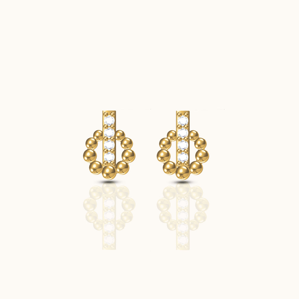 Pave Circle and Bar Stud Earrings Geometric Simple Gold Full Circle Studs by Doviana