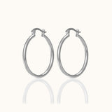 Shiny Polished Round Chunky Medium Hinged Sterling Silver Hoops by Doviana