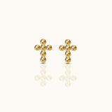Cross Beaded Stud Earrings Gold Mini Solid Bead Classic Tiny Cross Studs by Doviana