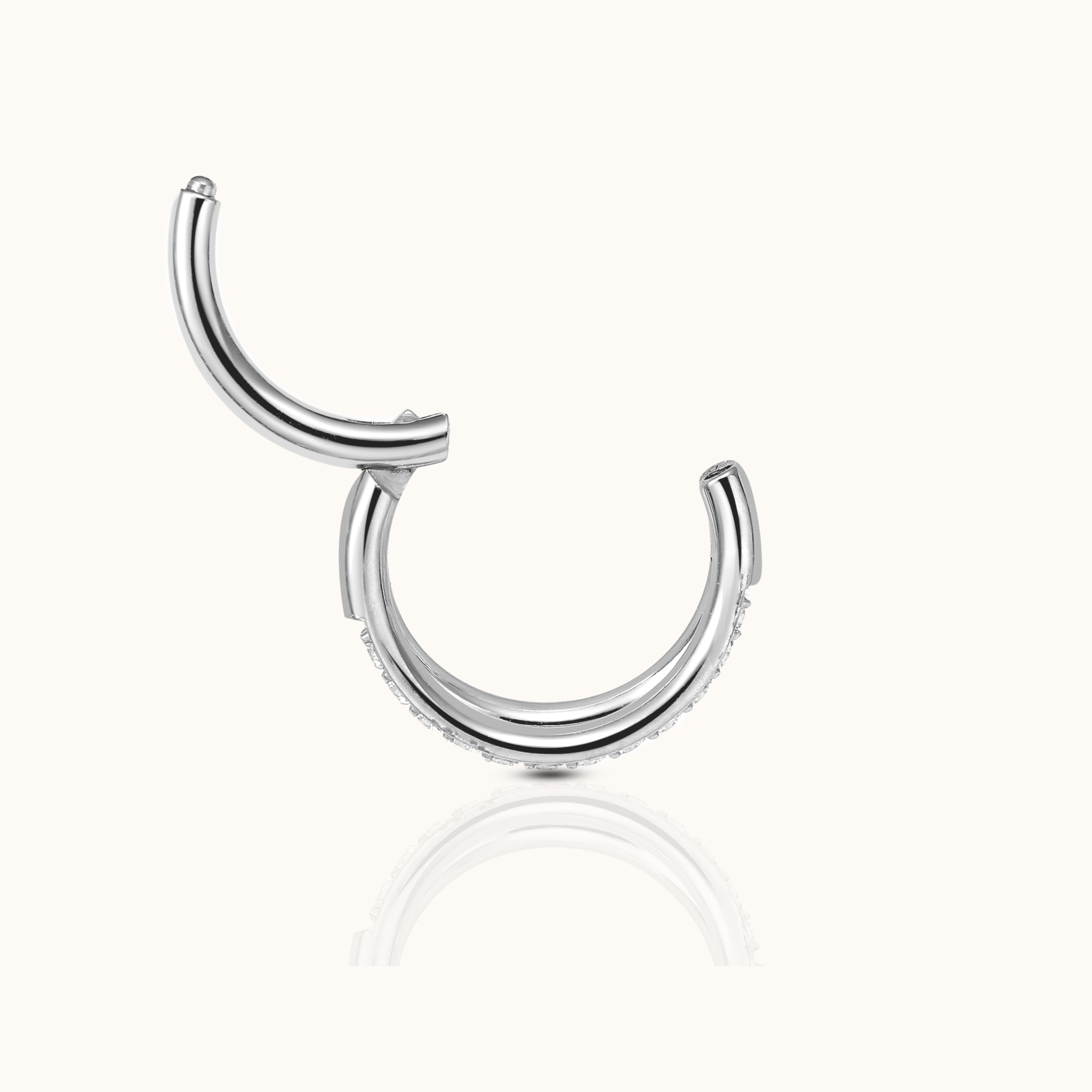 Double Circle CZ Clicker Titanium Silver Hinged Nap Hoop Earring by Doviana