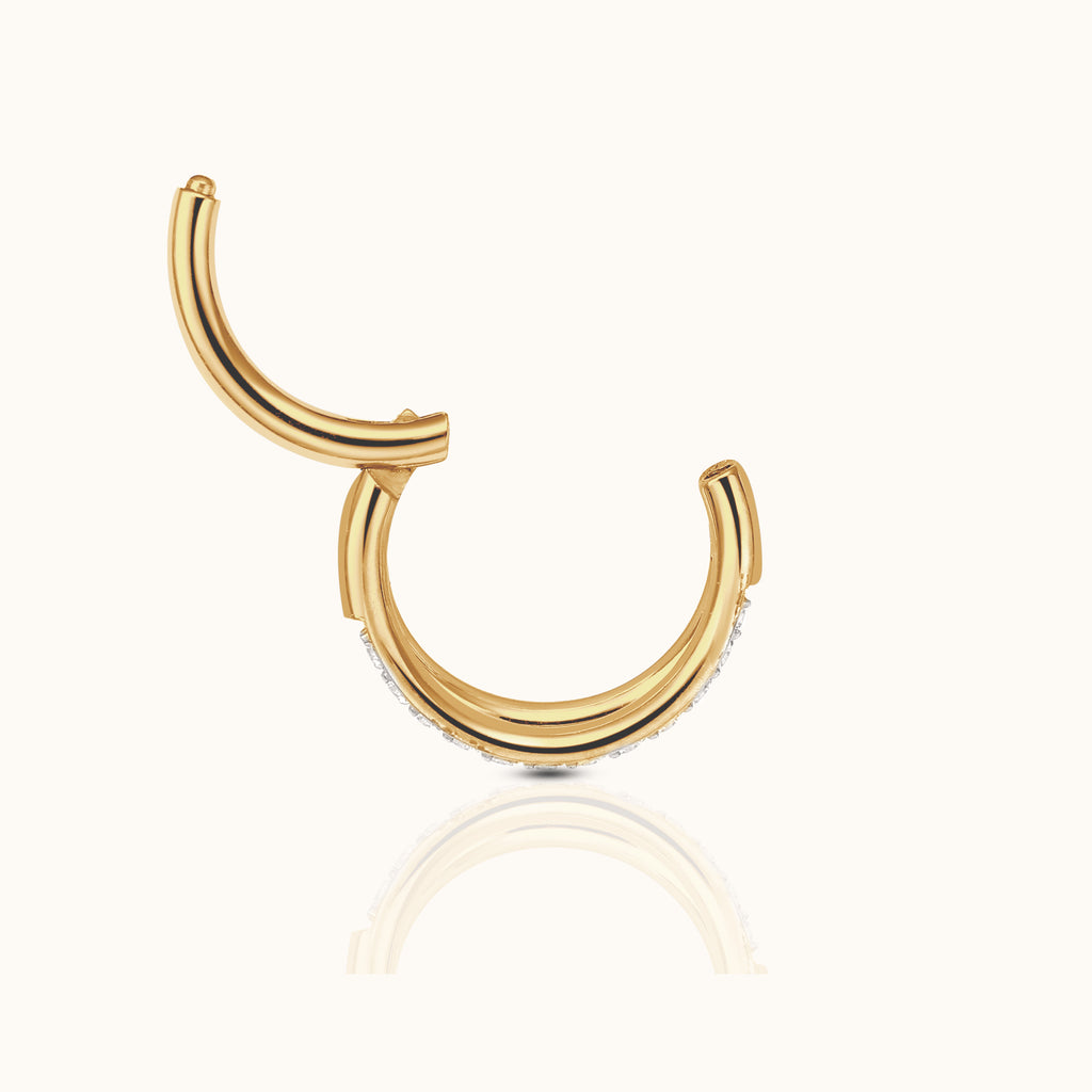 Double Circle CZ Clicker Titanium PVD Gold Hinged Nap Hoop Earring by Doviana