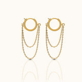 Beautiful Gold Double Layered Tassel Chain CZ Huggie Hoop Dangle Earrings by Doviana