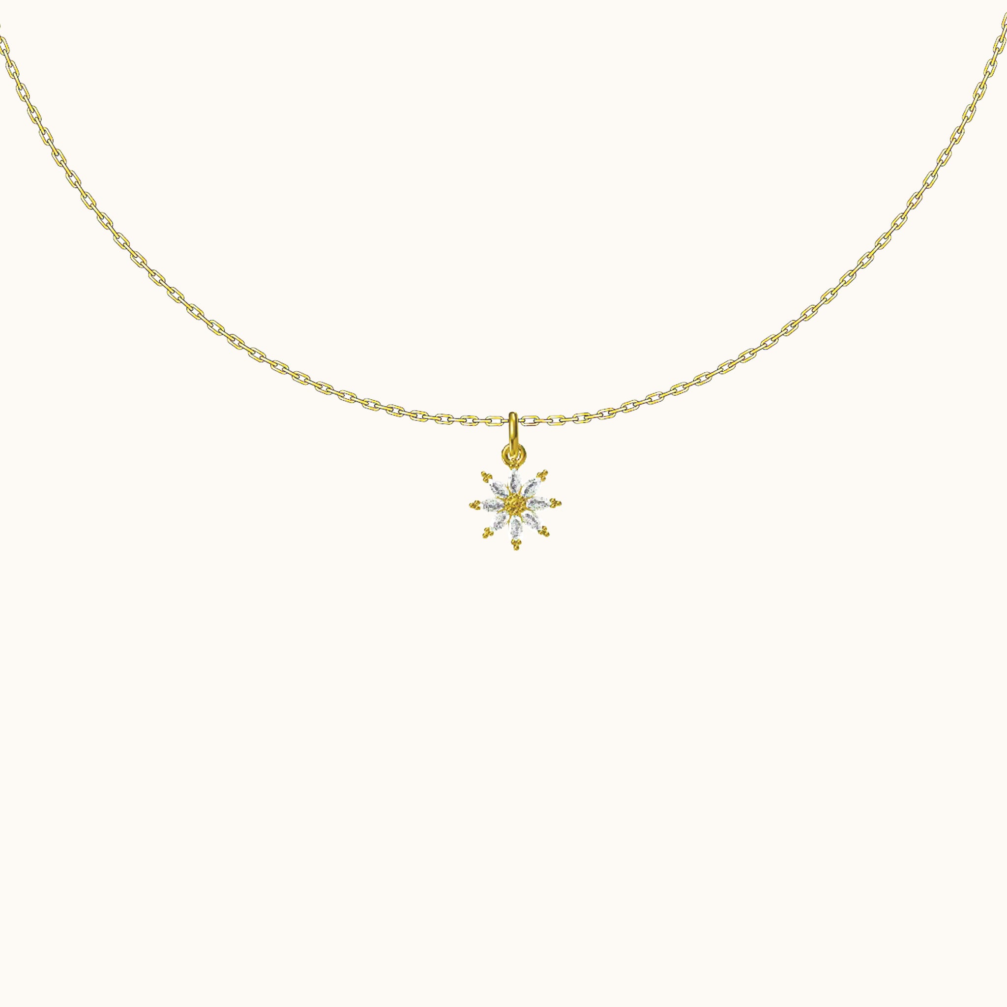 Petite CZ Flower Charm Dangle Gold Daisy Floral Pendant Necklace by Doviana