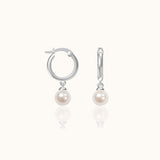 Dainty 925 Sterling Silver Peal Dangle Freshwater Natural Pearl Drop Huggie Hoop Earrings by Doviana