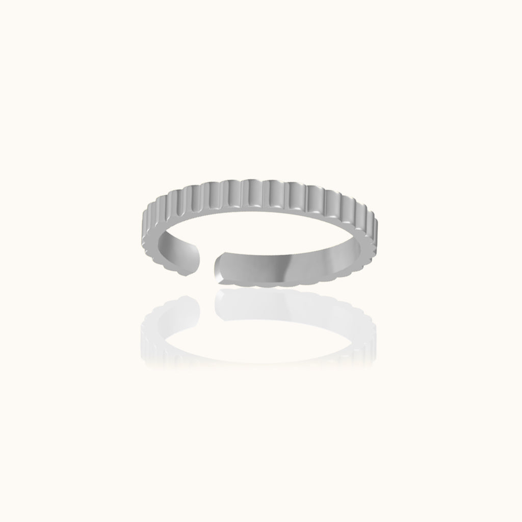 Adjustable Genderless Sleek Smooth 925 Sterling Silver Band Gear Shaped Ring by Doviana