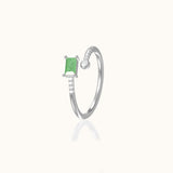 925 Sterling Silver Slim Band Emerald Cut Petite Gemstone Overlap Green CZ Open Ring by Doviana