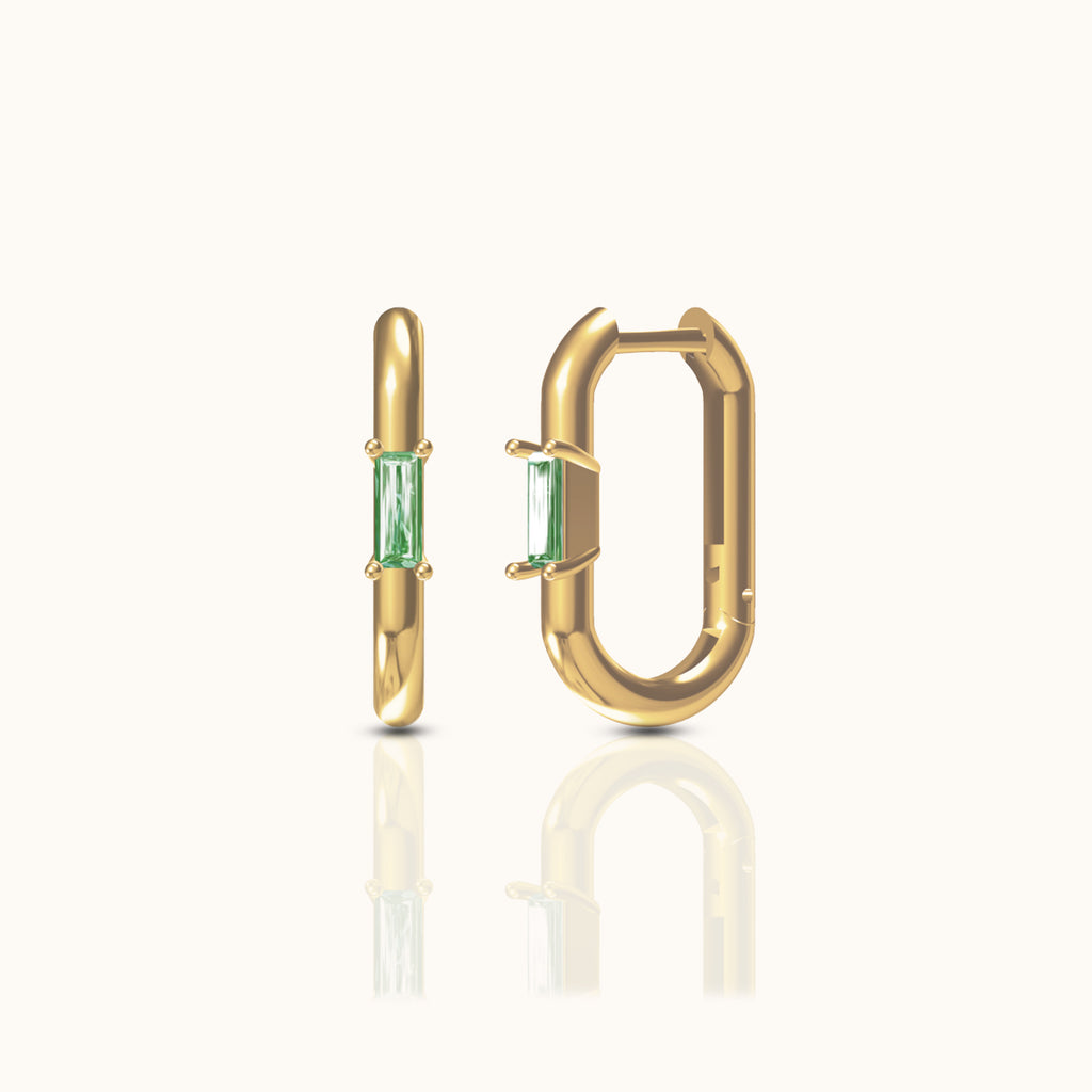 Gold Paper Link U-Pave Green CZ Rectangle Square U Shape Oval Hoop Earrings by Doviana