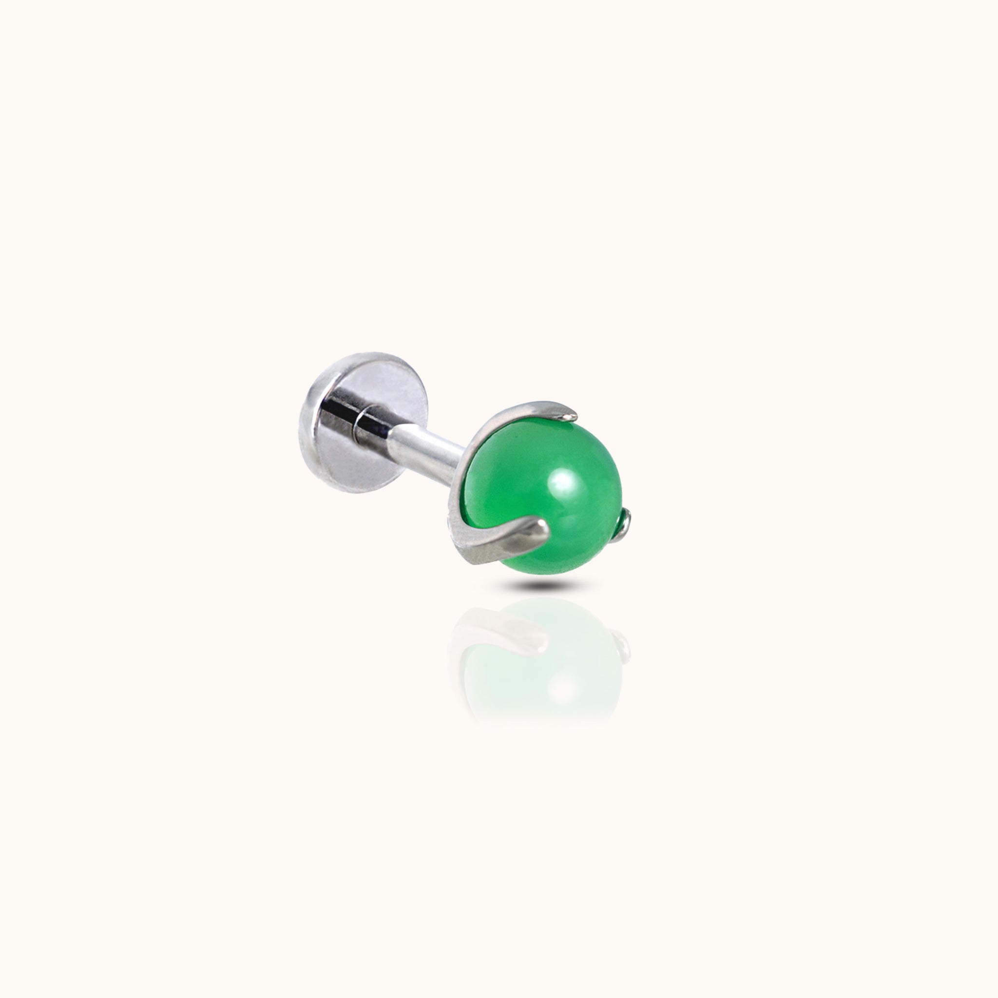 Green Jade Threadless Labret Titanium Flat Back Nap Earring Push Back by Doviana