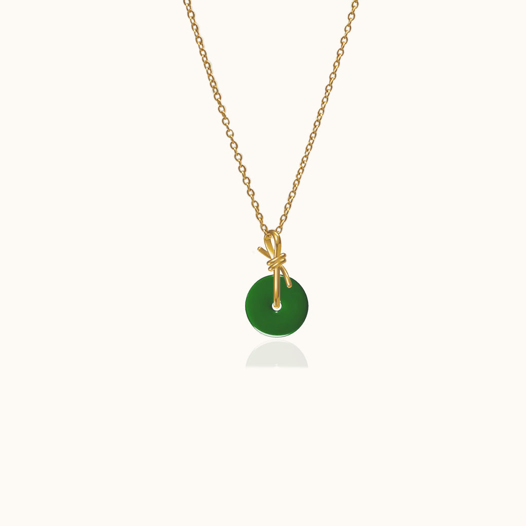 Love Knot Necklace with Beautiful Green Jade Natural Genuine Real Jade with Gold Chain by Doviana
