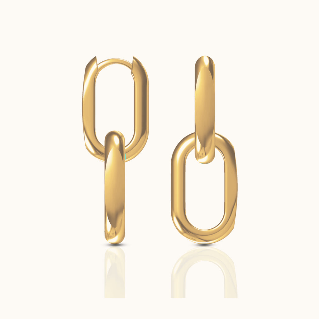 Large Gold Paperclip Link Chain Dangle Hoop Earrings by Doviana