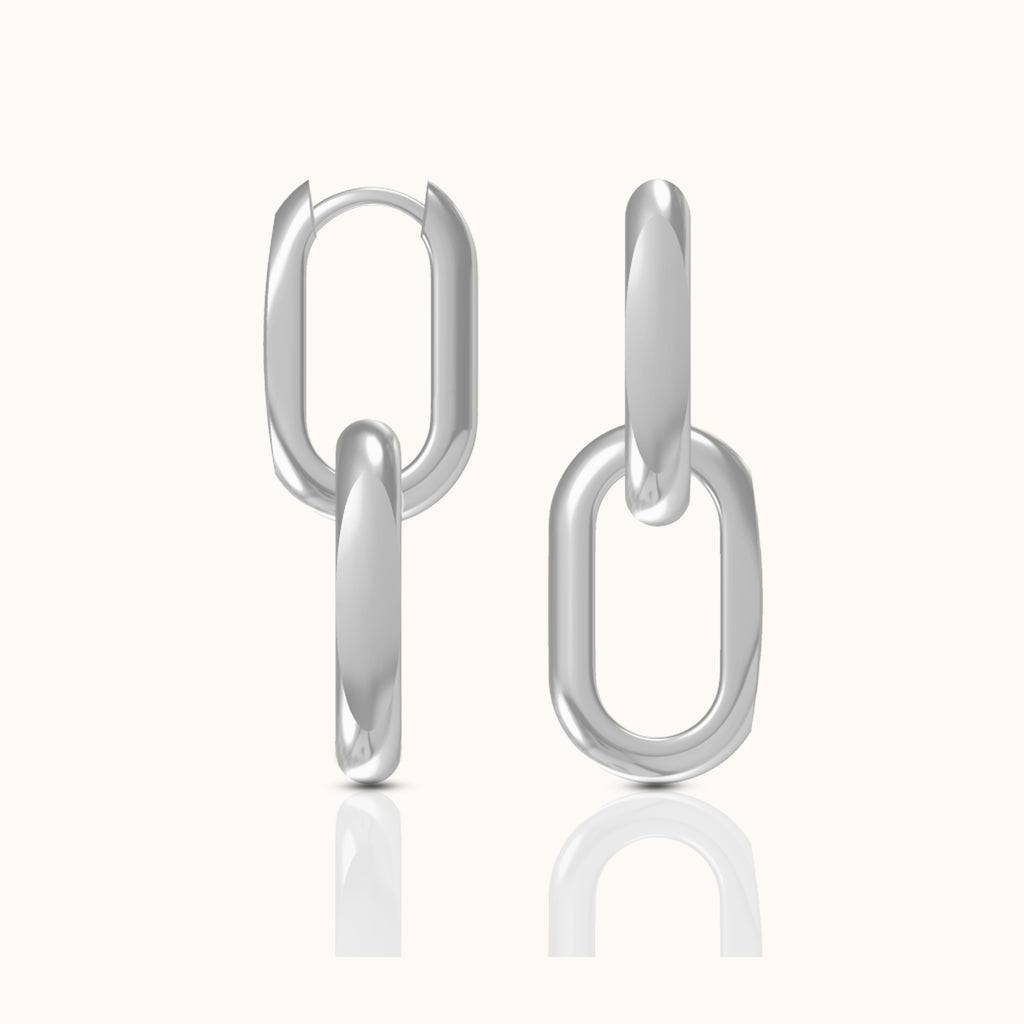 Large 925 Sterling Silver Paperclip Link Chain Dangle Hoop Earrings by Doviana