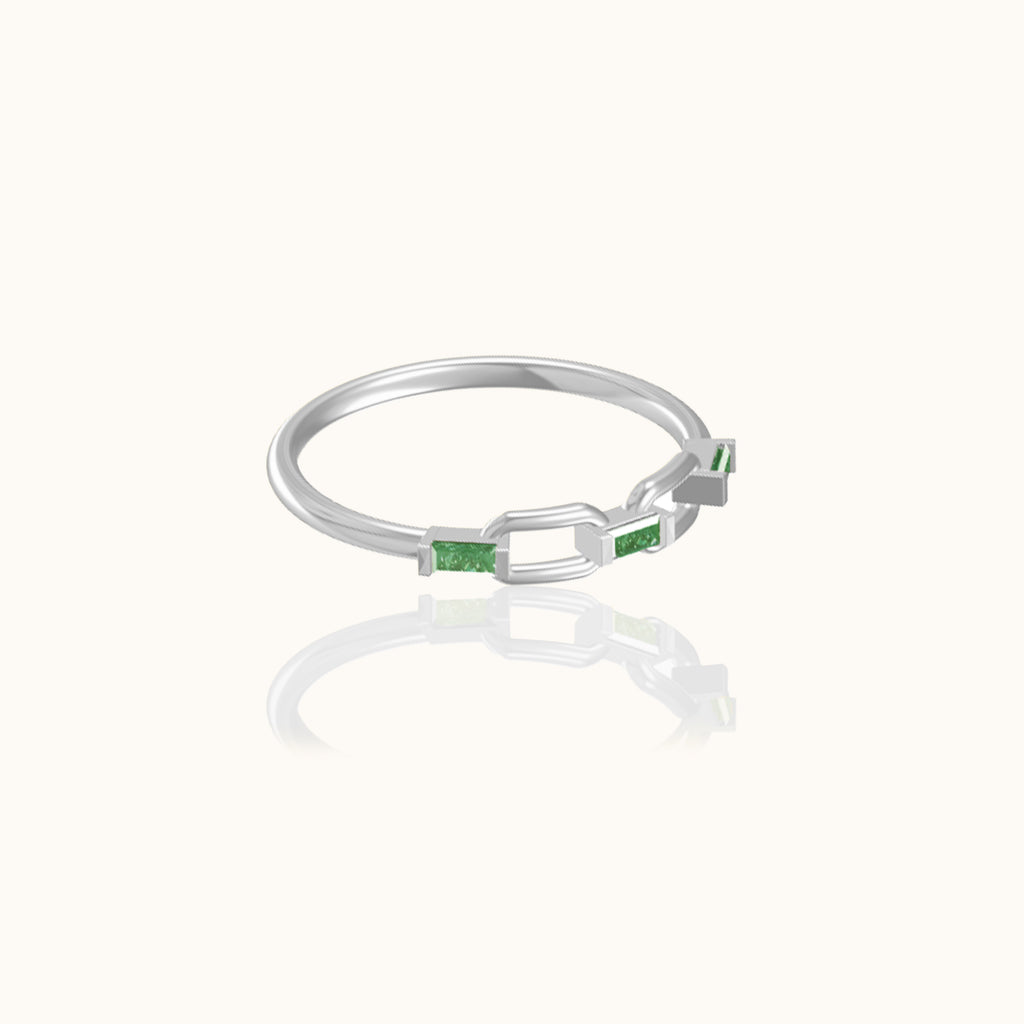Link Chain Green CZ Ring Paperclip 925 Sterling Silver Cuban Link Stacking Ring by Doviana