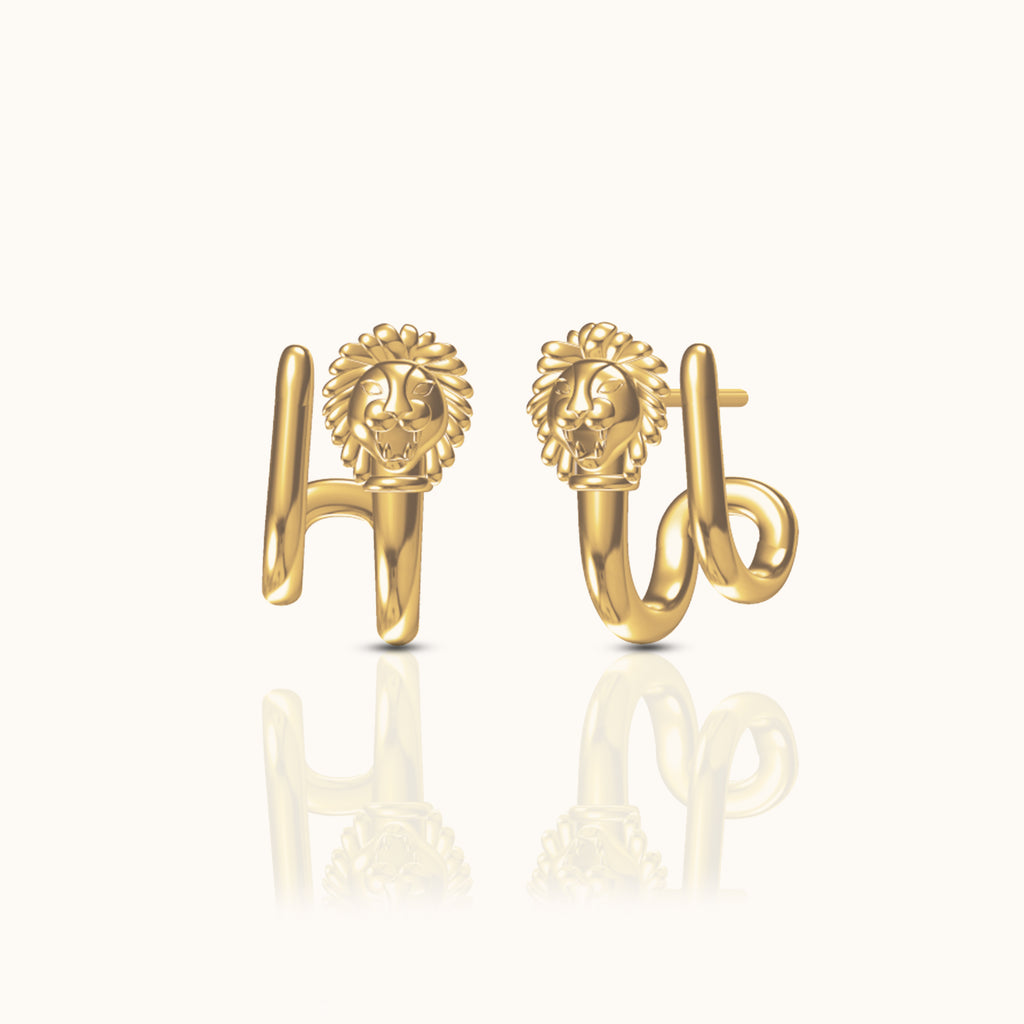 Retro Vintage Style Punk Gold Lion Head Byzantine Stud Earrings by Doviana