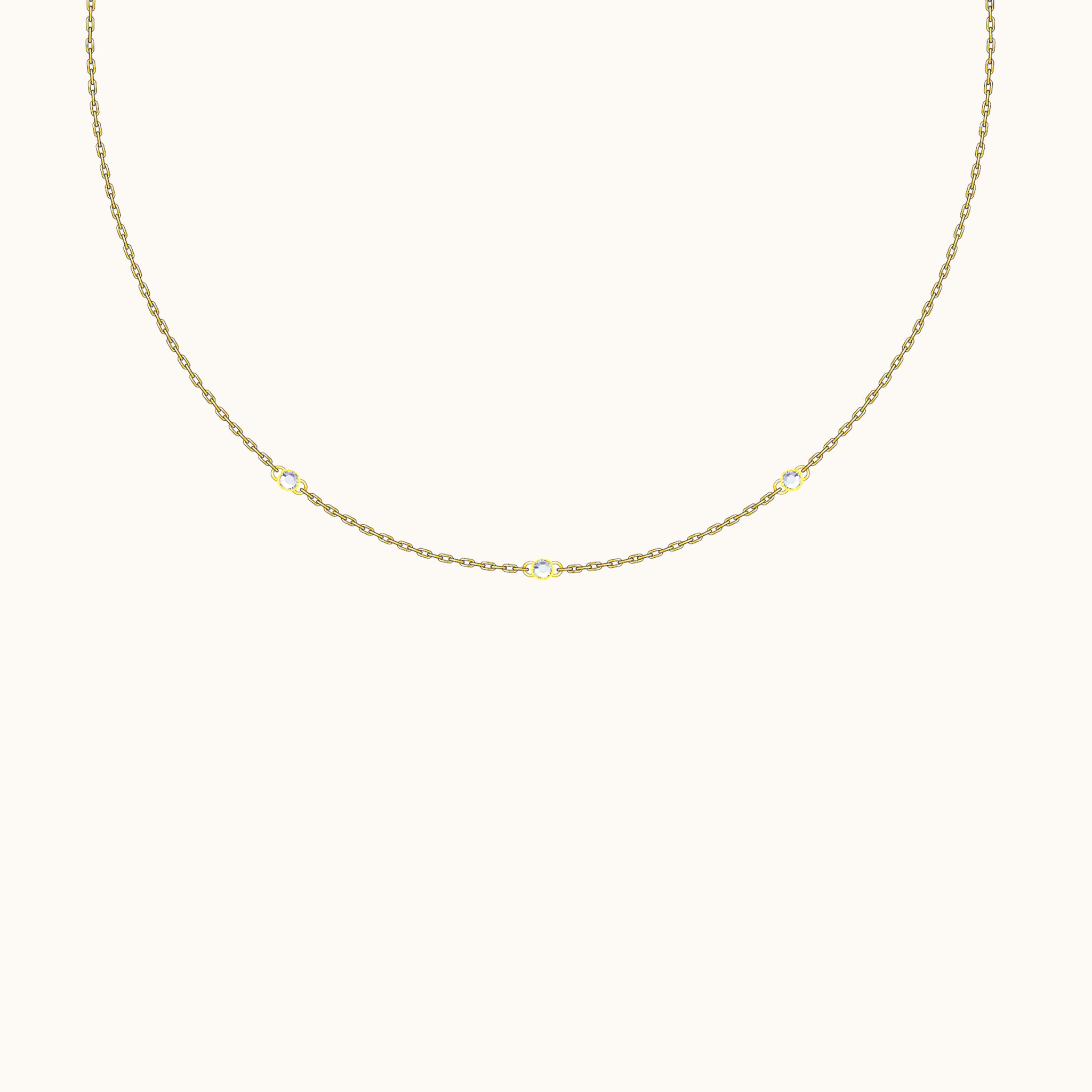 Dainty Gold Cable Chain Gemstone Embellished Thin Triple CZ Necklace by Doviana