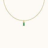 Sage Green Rectangle Emerald Pendant Dangle Necklace with Gold Cable Chain by Doviana