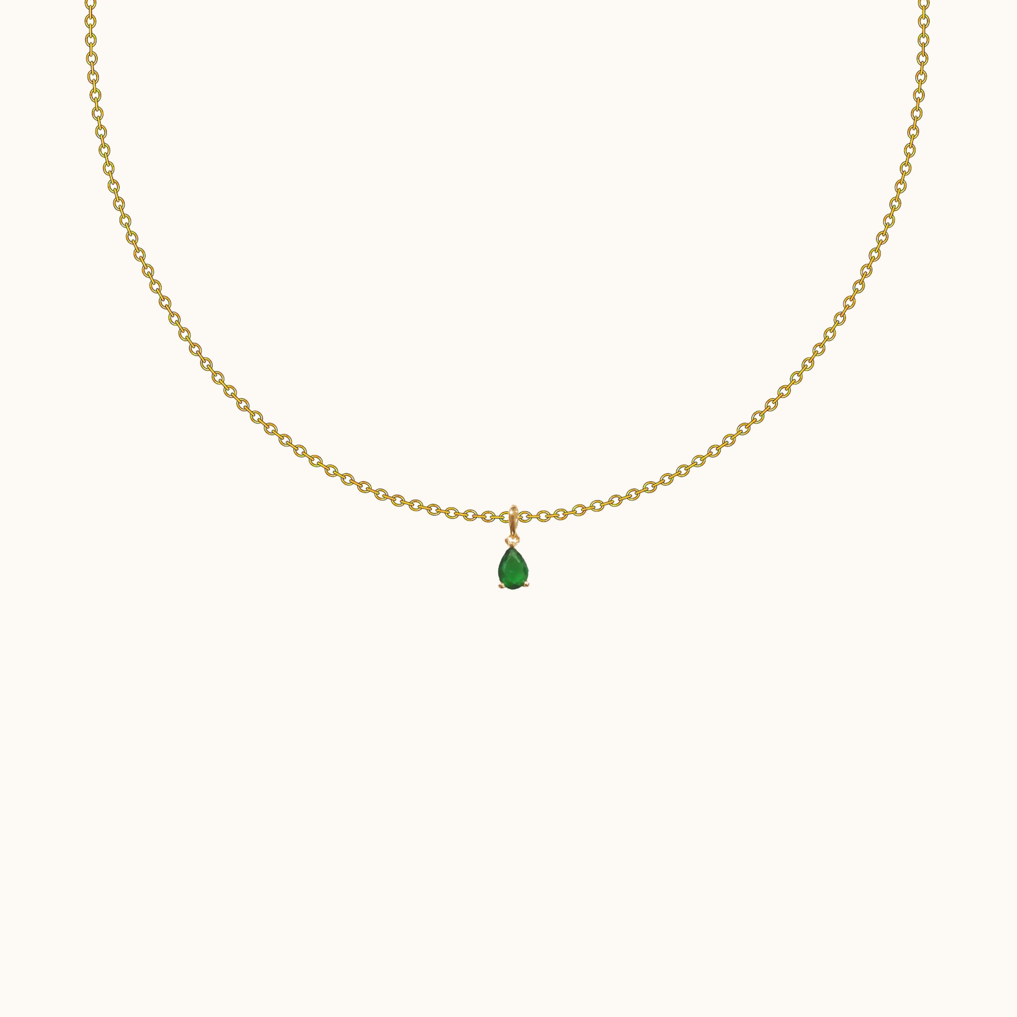 Emerald Charm Dangle Green Oval CZ Gold Chain Waterdrop Pendant Necklace by Doviana